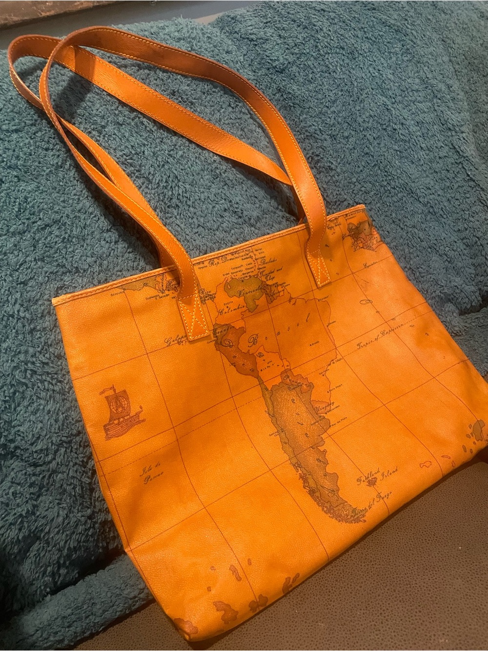 Alviero Martini Orange Map-Print Tote